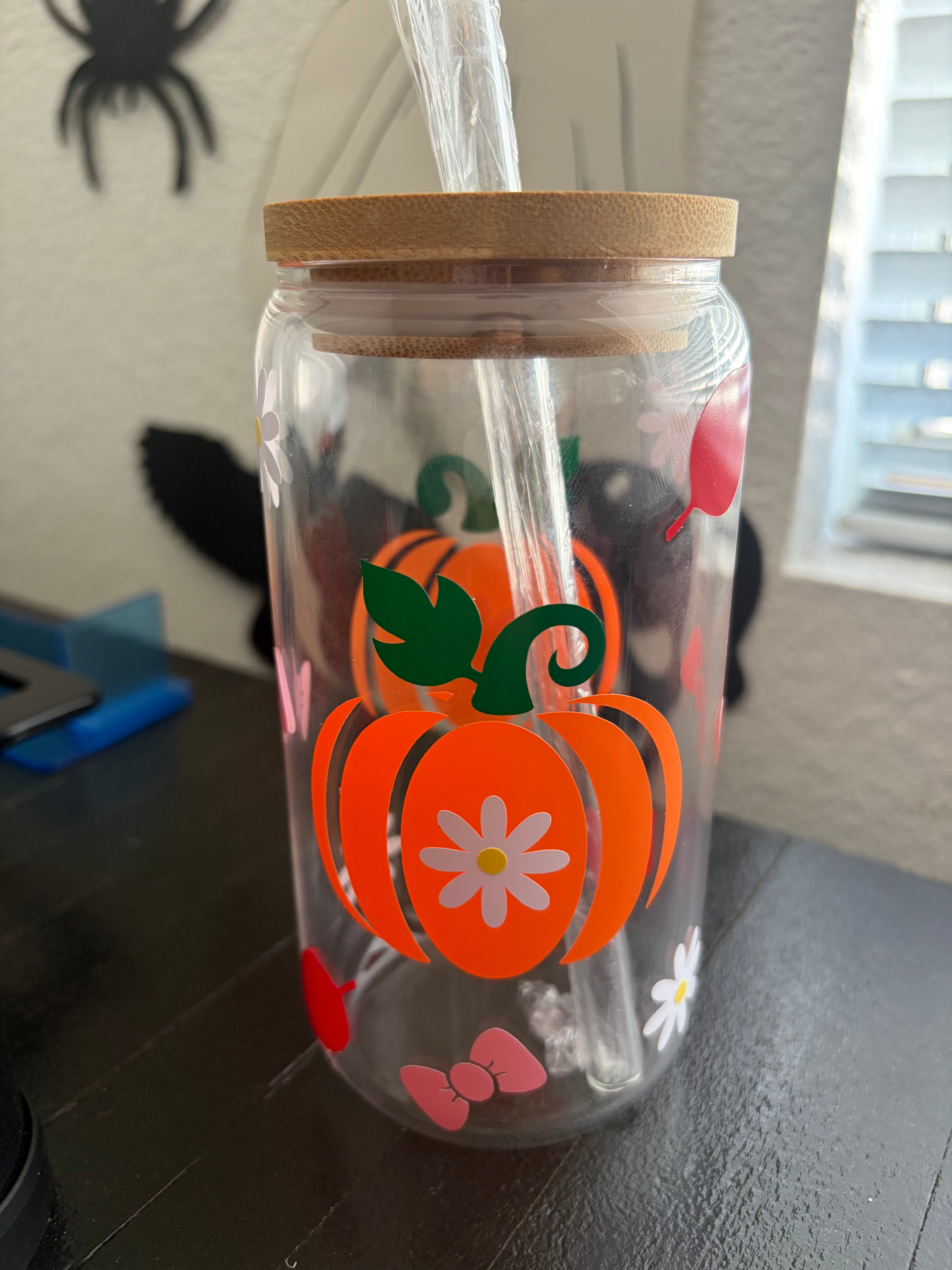 Fall Drinking Glass with Bamboo lids.