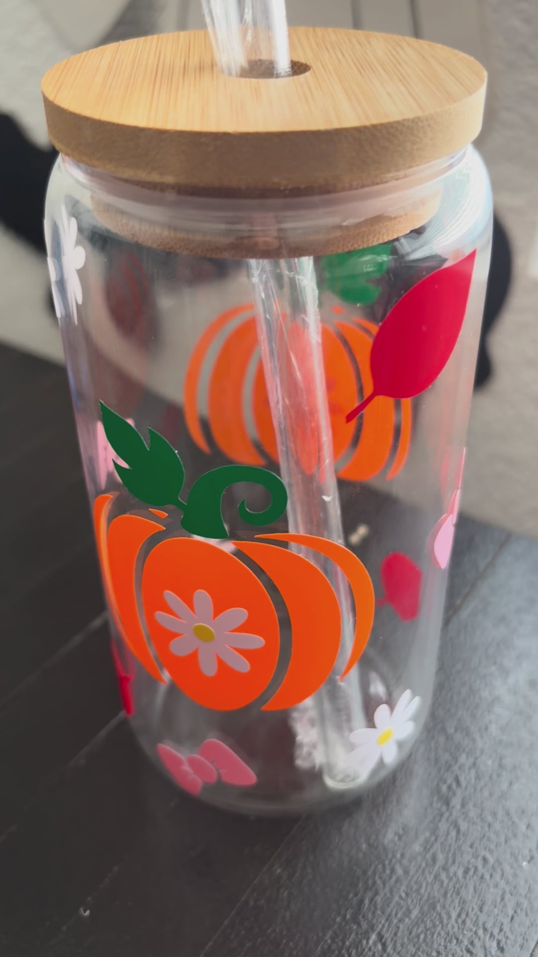 Fall Drinking Glass with Bamboo lids.